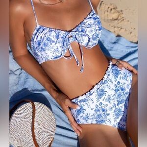 Floral Blue and White Women's Bikini Set